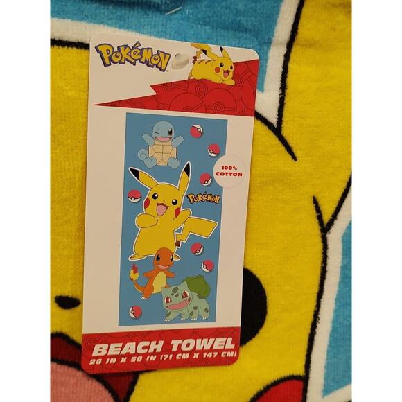Pokemon Pikachu Boy Girl 28 x 58 Cotton Beach Towel Swimming Pool Bath towel NWT - Picture 2 of 4